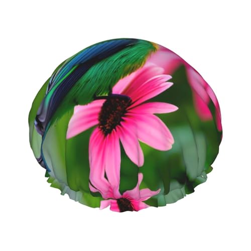 Bunte Blumen und Vogel-Druck, weiche, exquisite Duschhaube für Damen, leicht, doppelt wasserdicht, langes Haar von Melbrakin