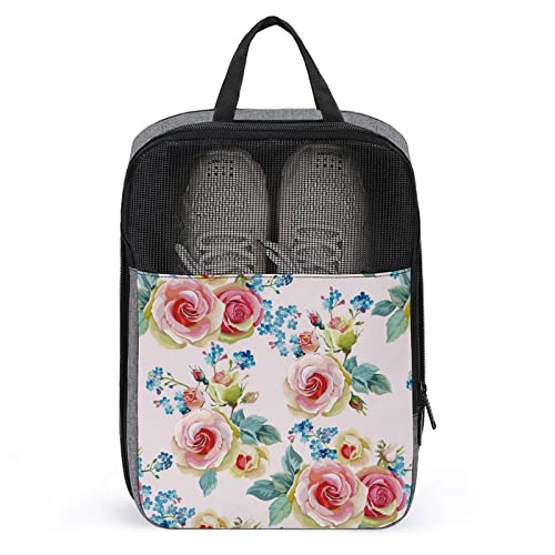 Cute Travel Shoes Bag,Shabby Chic English Rose Floral Waterproof Breathable Portable Travel Shoe Bag with Zipper,Travel Shoe Organizer Bag Shoes Storage Bag for Men Women Gym Daily von Melbrakin