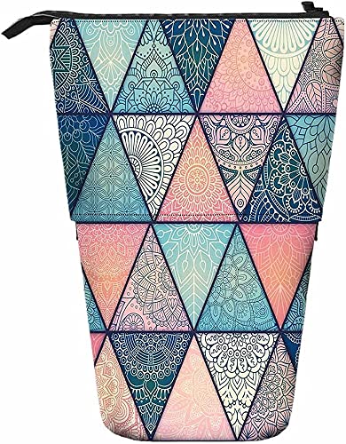 Dreieckiges Teleskop-Bleistiftetui für Stifte, Stifte, Aufbewahrungsbox mit Reißverschluss für Damen, Herren, Jungen, Mädchen, geometrisches Blumenmuster, Bohemian-Stil, Batik, Tribal, Sonne, Spitze, Dreieckiges Teleskop-Bleistiftetui für Stifte, Stifte, Aufbewahrungsbox mit Reißverschluss für Damen, Herren, Jungen, Mädchen, geometrisches Blumenmuster, Bohemian-Stil, Batik, Tribal, Sonne, Spitze, von Melbrakin