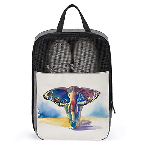 Elefant mit Schmetterlingsflügeln, Aquarell-Tier-Schuhbeutel für Reisen, Schuhbeutel, wasserdicht, große Schuh-Aufbewahrungstasche für Männer und Frauen, Reisekoffer, Schuh-Organizer mit Reißverschlu von Melbrakin