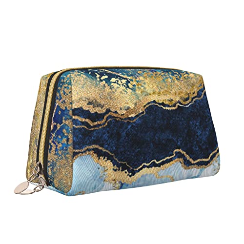 Elegante Damen-Reise-Kosmetiktasche aus Leder, Blaue rissige Marmorierung, wasserdichte Make-up-Tasche, Geldbörse, Kulturbeutel, Organizer-Etui mit Reißverschluss für Damen, Schmuck, Kosmetika, S von Melbrakin