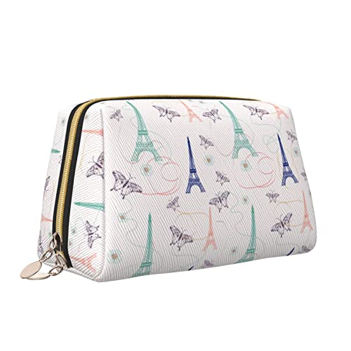 Elegante Damen-Reise-Kosmetiktasche aus Leder, Paris Eiffelturm rosa, wasserdichte Make-up-Tasche, Geldbörse, Kulturbeutel, Organizer-Etui mit Reißverschluss für Damen, Schmuck, Kosmetik, S von Melbrakin