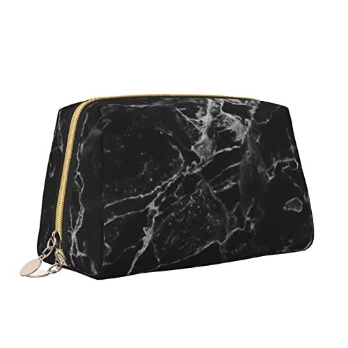 Elegante Damen-Reise-Kosmetiktasche aus Leder, Schwarze Marmorstruktur, wasserdichte Make-up-Tasche, Geldbörse, Kulturbeutel, Organizer-Etui mit Reißverschluss für Damen, Schmuck, Kosmetika, S von Melbrakin