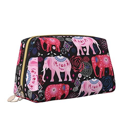 Elegante Damen-Reise-Kosmetiktasche aus Leder, Tier-Elefant-Blumenblüte, wasserdichte Make-up-Tasche, Geldbörse, Kulturbeutel, Organizer-Etui mit Reißverschluss für Damen, Schmuck, Kosmetik, S von Melbrakin