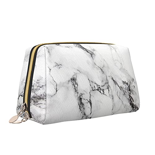 Elegante Damen-Reise-Kosmetiktasche aus Leder, schwarz-weißer Marmor, wasserdichte Make-up-Tasche, Geldbörse, Kulturbeutel, Organizer-Etui mit Reißverschluss für Damen, Schmuck, Kosmetik, S von Melbrakin