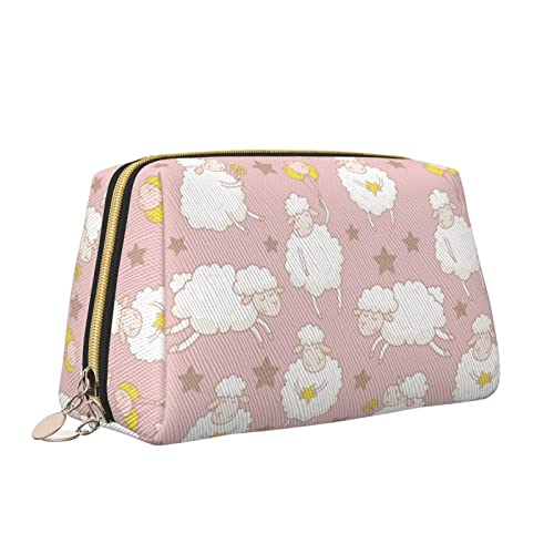 Elegante Damen-Reise-Kosmetiktasche aus Leder, süßes Cartoon-Schaf, wasserdichte Make-up-Tasche, Geldbörse, Kulturbeutel, Organizer-Etui mit Reißverschluss für Damen, Schmuck, Kosmetika, S von Melbrakin