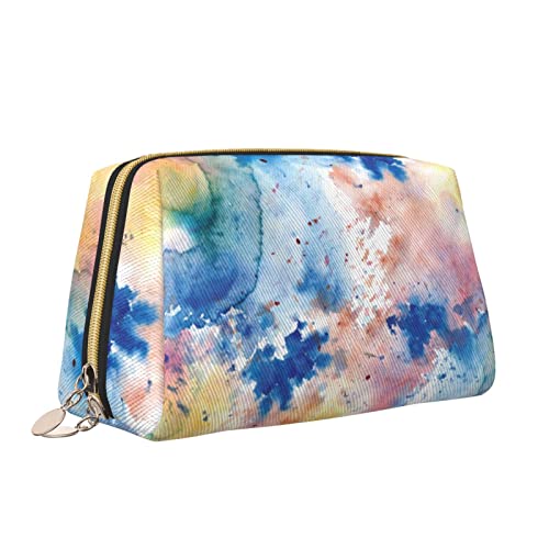 Elegante Reise-Kosmetiktasche aus Leder für Damen, Aquarellflecken, wasserdichte Make-up-Tasche, Geldbörse, Kulturbeutel, Organizer-Etui mit Reißverschluss für Damen, Schmuck, Kosmetika, S von Melbrakin