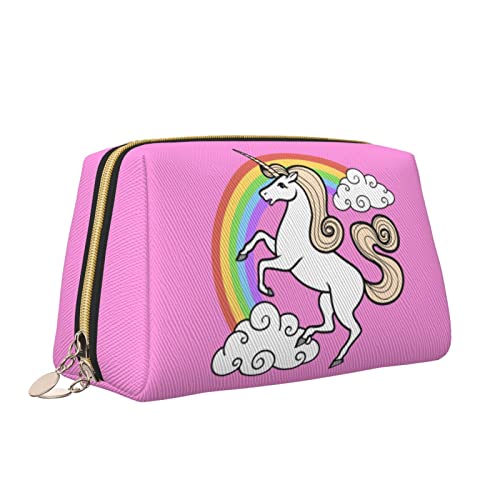 Elegante Reise-Kosmetiktasche aus Leder für Damen, Cartoon-Einhorn, rosa Wolke, Pferd, wasserdichte Make-up-Tasche, Geldbörse, Kulturbeutel, Organizer-Etui mit Reißverschluss für Damen, Schmuck, Kosm von Melbrakin