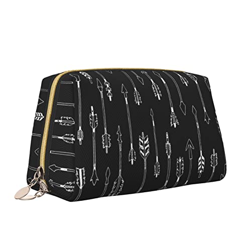 Elegante Reise-Kosmetiktasche aus Leder für Damen, Cartoon-Motiv, weißer Pfeil, schwarz, wasserdichte Make-up-Tasche, Geldbörse, Kulturbeutel, Organizer-Etui mit Reißverschluss für Damen, Schmuck, Ko von Melbrakin