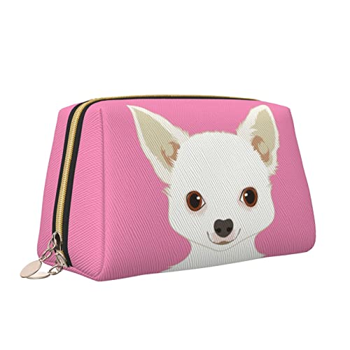 Elegante Reise-Kosmetiktasche aus Leder für Damen, Chihuahua-Hund, wasserdichte Make-up-Tasche, Geldbörse, Kulturbeutel, Organizer-Etui mit Reißverschluss für Damen, Schmuck, Kosmetika, S von Melbrakin