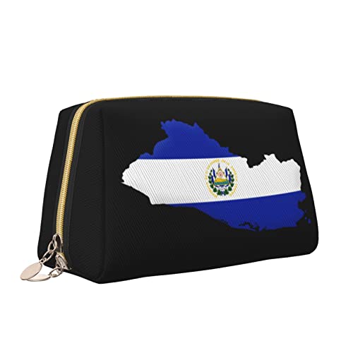 Elegante Reise-Kosmetiktasche aus Leder für Damen, EL Salvador-Flaggenkarte, wasserdichte Make-up-Tasche, Geldbörse, Kulturbeutel, Organizer-Etui mit Reißverschluss für Damen, Schmuck, Kosmetika, S von Melbrakin