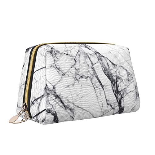Elegante Reise-Kosmetiktasche aus Leder für Damen, Elegante graue Linie mit Marmorstruktur, wasserdichte Make-up-Tasche, Geldbörse, Kulturbeutel, Organizer-Etui mit Reißverschluss für Damen, Schmuck, von Melbrakin