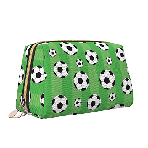 Elegante Reise-Kosmetiktasche aus Leder für Damen, Fußball-Grün, wasserdichte Make-up-Tasche, Geldbörse, Kulturbeutel, Organizer-Etui mit Reißverschluss für Damen, Schmuck, Kosmetika, S von Melbrakin