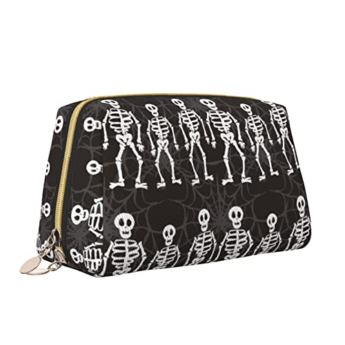 Elegante Reise-Kosmetiktasche aus Leder für Damen, Halloween-Skelett, wasserdichte Make-up-Tasche, Geldbörse, Kulturbeutel, Organizer mit Reißverschluss für Damen, Schmuck, Kosmetika, S von Melbrakin