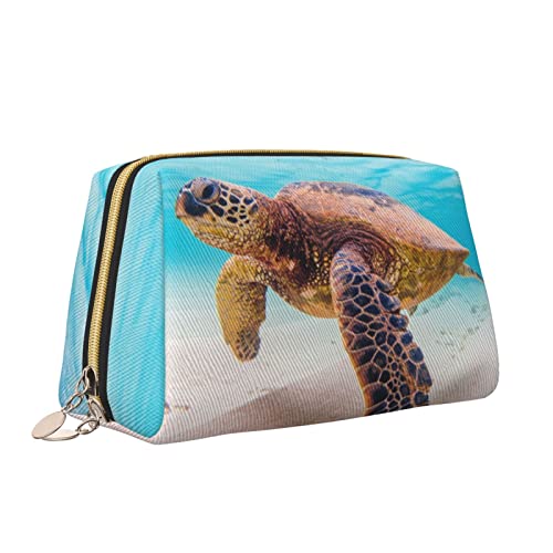 Elegante Reise-Kosmetiktasche aus Leder für Damen, Hawaii-Tropen-Meeresschildkröte, wasserdichte Make-up-Tasche, Geldbörse, Kulturbeutel, Organizer-Etui mit Reißverschluss für Damen, Schmuck, Kosmeti von Melbrakin