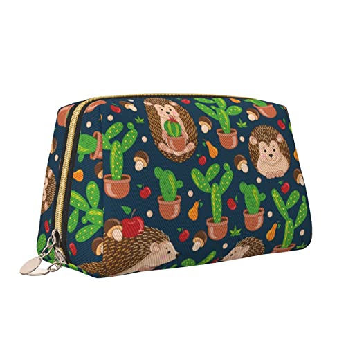 Elegante Reise-Kosmetiktasche aus Leder für Damen, Kaktus-Pilz-Igel, wasserdichte Make-up-Tasche, Geldbörse, Kulturbeutel, Organizer-Etui mit Reißverschluss für Damen, Schmuck, Kosmetik, S von Melbrakin