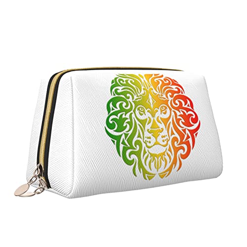 Elegante Reise-Kosmetiktasche aus Leder für Damen, Löwenkopf-Farbe, Hohle Schnitzkunst, wasserdichte Make-up-Tasche, Geldbörse, Kulturbeutel, Organizer-Etui mit Reißverschluss für Damen, Schmuck, Kos von Melbrakin