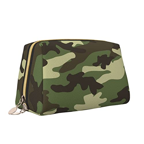 Elegante Reise-Kosmetiktasche aus Leder für Damen, Militär-Tarngrün, wasserdichte Make-up-Tasche, Geldbörse, Kulturbeutel, Organizer-Etui mit Reißverschluss für Damen, Schmuck, Kosmetika, S von Melbrakin