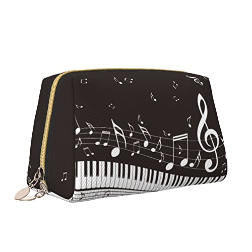 Elegante Reise-Kosmetiktasche aus Leder für Damen, Schwarz-Weiß-Melodie-Musiknote, wasserdichte Make-up-Tasche, Geldbörse, Kulturbeutel, Organizer-Etui mit Reißverschluss für Damen, Schmuck, Kosmetik von Melbrakin