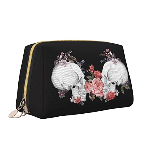 Elegante Reise-Kosmetiktasche aus Leder für Damen, Sugar Skull Day of The Dead Rose Flower Black, wasserdichte Make-up-Tasche, Geldbörse, Kulturbeutel, Organizer-Etui mit Reißverschluss für Damen, Sc von Melbrakin