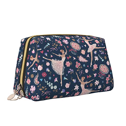 Elegante Reise-Kosmetiktasche aus Leder für Damen, Tanzendes Ballett, Blumenblüte, wasserdichte Make-up-Tasche, Geldbörse, Kulturbeutel, Organizer-Etui mit Reißverschluss für Damen, Schmuck, Kosmetik von Melbrakin