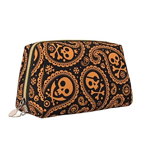 Elegante Reise-Kosmetiktasche aus Leder für Damen, Totenkopf-Motiv, wasserdicht, Make-up-Tasche, Geldbörse, Kulturbeutel, Organizer, Etui mit Reißverschluss für Damen, Schmuck, Kosmetika, S von Melbrakin