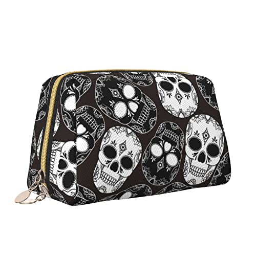 Elegante Reise-Kosmetiktasche aus Leder für Damen, Totenkopf-Motiv, wasserdichte Make-up-Tasche, Geldbörse, Kulturbeutel, Organizer-Etui mit Reißverschluss für Damen, Schmuck, Kosmetika, S von Melbrakin