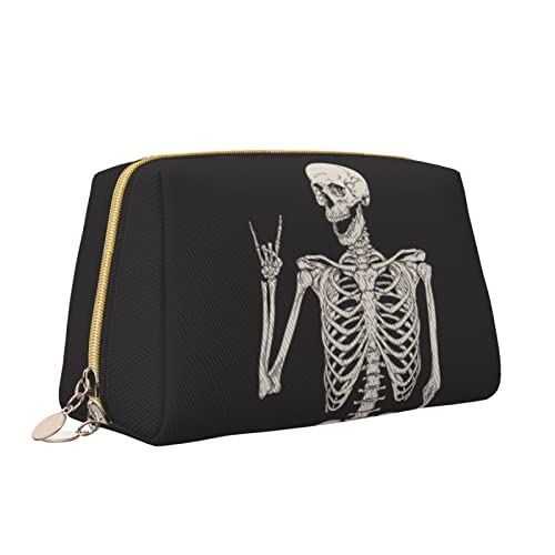 Elegante Reise-Kosmetiktasche aus Leder für Damen, Totenkopf-Skelett, Laugh Yeah, wasserdichte Make-up-Tasche, Geldbörse, Kulturbeutel, Organizer-Etui mit Reißverschluss für Damen, Schmuck, Kosmetik, von Melbrakin