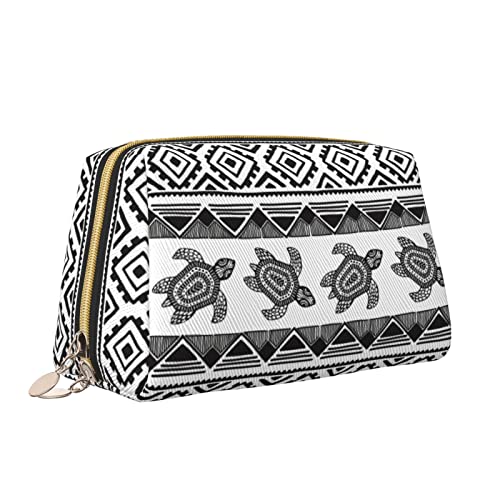 Elegante Reise-Kosmetiktasche aus Leder für Damen, Tribal-Meeresschildkröte, wasserdichte Make-up-Tasche, Geldbörse, Kulturbeutel, Organizer-Etui mit Reißverschluss für Damen, Schmuck, Kosmetika, S von Melbrakin