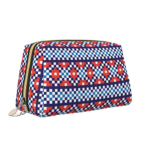 Elegante Reise-Kosmetiktasche aus Leder für Damen, Weihnachts-Fair-Isle-wasserdichte Make-up-Tasche, Geldbörse, Kulturbeutel, Organizer-Etui mit Reißverschluss für Damen, Schmuck, Kosmetika, S von Melbrakin