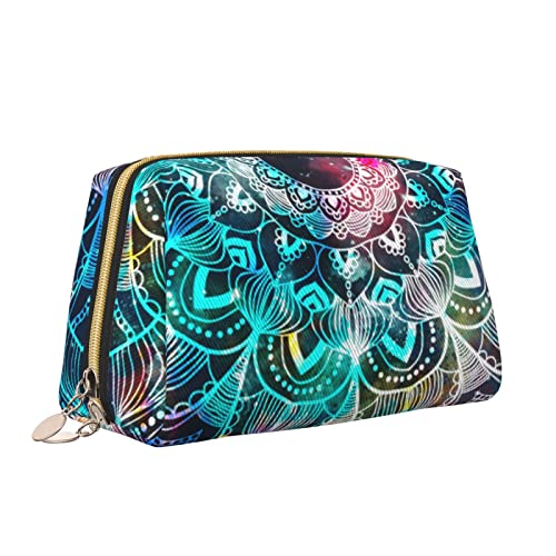 Elegante Reise-Kosmetiktasche aus Leder für Damen, buntes Muster wie blühender Lotus, wasserdichte Make-up-Tasche, Geldbörse, Kulturbeutel, Organizer-Etui mit Reißverschluss für Damen, Schmuck, Kosme von Melbrakin