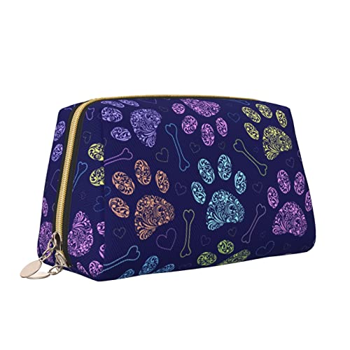 Elegante Reise-Kosmetiktasche aus Leder für Damen, florales Tierpfotenmuster, blau, wasserdichte Make-up-Tasche, Geldbörse, Kulturbeutel, Organizer-Etui mit Reißverschluss für Damen, Schmuck, Kosmeti von Melbrakin