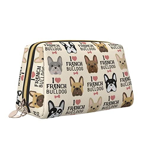 Elegante Reise-Kosmetiktasche aus Leder für Damen, französische Bulldogge, wasserdichte Make-up-Tasche, Geldbörse, Kulturbeutel, Organizer-Etui mit Reißverschluss für Damen, Schmuck, Kosmetika, S von Melbrakin