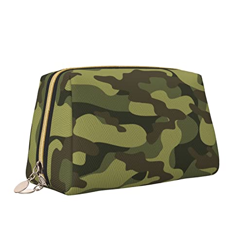 Elegante Reise-Kosmetiktasche aus Leder für Damen, grünes Militär-Tarnmuster, wasserdichte Make-up-Tasche, Geldbörse, Kulturbeutel, Organizer-Etui mit Reißverschluss für Damen, Schmuck, Kosmetika, S von Melbrakin