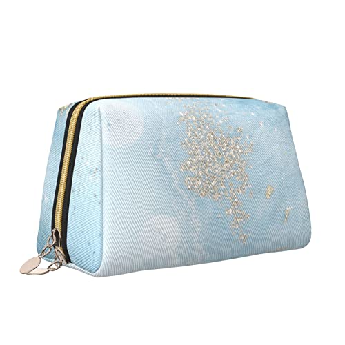 Elegante Reise-Kosmetiktasche aus Leder für Damen, hellblaue goldene Marmorstruktur, wasserdichte Make-up-Tasche, Geldbörse, Kulturbeutel, Organizer-Etui mit Reißverschluss für Damen, Schmuck, Kosmet von Melbrakin