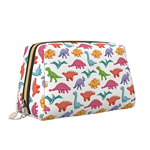 Elegante Reise-Kosmetiktasche aus Leder für Damen, niedliche Dinosaurier, wasserdichte Make-up-Tasche, Geldbörse, Kulturbeutel, Organizer-Etui mit Reißverschluss für Damen, Schmuck, Kosmetika, S von Melbrakin