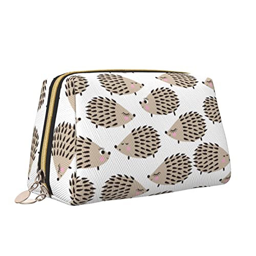 Elegante Reise-Kosmetiktasche aus Leder für Damen, niedlicher Igel, wasserdichte Make-up-Tasche, Geldbörse, Kulturbeutel, Organizer-Etui mit Reißverschluss für Damen, Schmuck, Kosmetika, S von Melbrakin