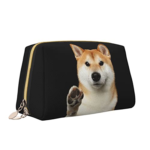 Elegante Reise-Kosmetiktasche aus Leder für Damen, niedlicher Shiba Inu-Hund, wasserdichte Make-up-Tasche, Geldbörse, Kulturbeutel, Organizer-Etui mit Reißverschluss für Damen, Schmuck, Kosmetika, S von Melbrakin