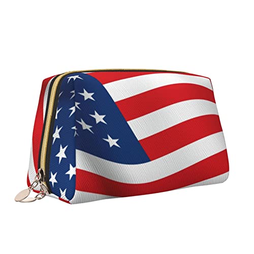 Elegante Reise-Kosmetiktasche aus Leder für Damen, patriotische amerikanische Flagge, wasserdichte Make-up-Tasche, Geldbörse, Kulturbeutel, Organizer-Etui mit Reißverschluss für Damen, Schmuck, Kosme von Melbrakin