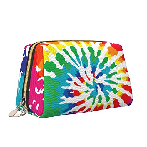 Elegante Reise-Kosmetiktasche aus Leder für Damen, rechteckig, bunt, Batikfärbung, wasserdicht, Make-up-Tasche, Geldbörse, Kulturbeutel, Organizer, Etui mit Reißverschluss für Damen, Schmuck, Kosmeti von Melbrakin