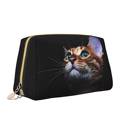 Elegante Reise-Kosmetiktasche aus Leder für Damen, schöne Bengalensis-Katzenkätzchen, wasserdichte Make-up-Tasche, Geldbörse, Kulturbeutel, Organizer-Etui mit Reißverschluss für Damen, Schmuck, Kosme von Melbrakin