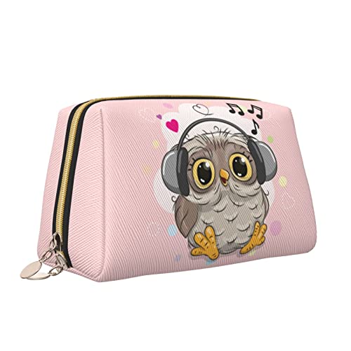 Elegante Reise-Kosmetiktasche aus Leder für Damen, süße Cartoon-Musik-Eule, wasserdichte Make-up-Tasche, Geldbörse, Kulturbeutel, Organizer-Etui mit Reißverschluss für Damen, Schmuck, Kosmetik, S von Melbrakin