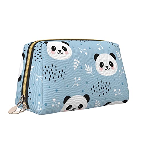 Elegante Reise-Kosmetiktasche aus Leder für Damen, süße Panda-Blätter, wasserdichte Make-up-Tasche, Geldbörse, Kulturbeutel, Organizer-Etui mit Reißverschluss für Damen, Schmuck, Kosmetika, S von Melbrakin