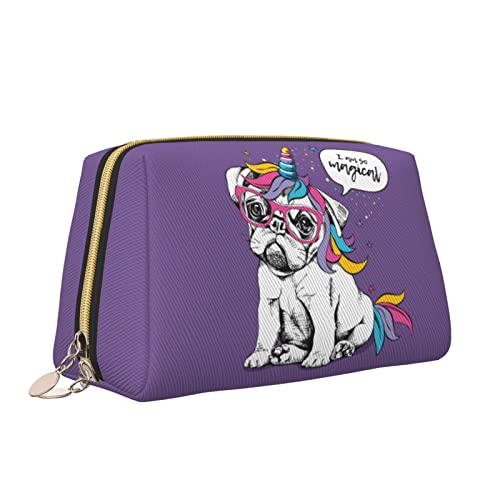 Elegante Reise-Kosmetiktasche aus Leder für Damen, süßes Einhorn in leuchtenden Farben, wasserdichte Make-up-Tasche, Geldbörse, Kulturbeutel, Organizer-Etui mit Reißverschluss für Damen, Schmuck, Kos von Melbrakin