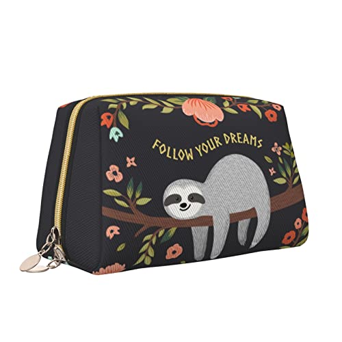 Elegante Reise-Kosmetiktasche aus Leder für Damen, süßes Faultier, wasserdichte Make-up-Tasche, Geldbörse, Kulturbeutel, Organizer-Etui mit Reißverschluss für Damen, Schmuck, Kosmetik, S von Melbrakin