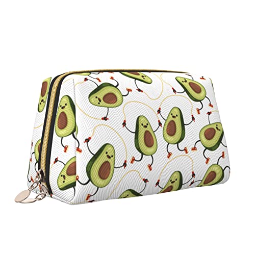 Elegante Reise-Kosmetiktasche aus Leder für Damen, weiße Avocado, niedliches Obst-Skipping-Training, wasserdichte Make-up-Tasche, Geldbörse, Kulturbeutel, Organizer-Etui mit Reißverschluss für Damen, von Melbrakin