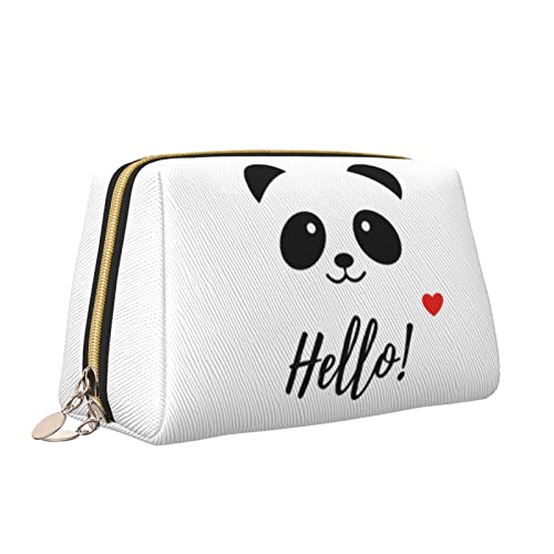 Elegante Reise-Kosmetiktasche aus Leder für Damen, weißes Hello Panda Love Heart, wasserdichte Make-up-Tasche, Geldbörse, Kulturbeutel, Organizer-Etui mit Reißverschluss für Damen, Schmuck, Kosmetik, von Melbrakin
