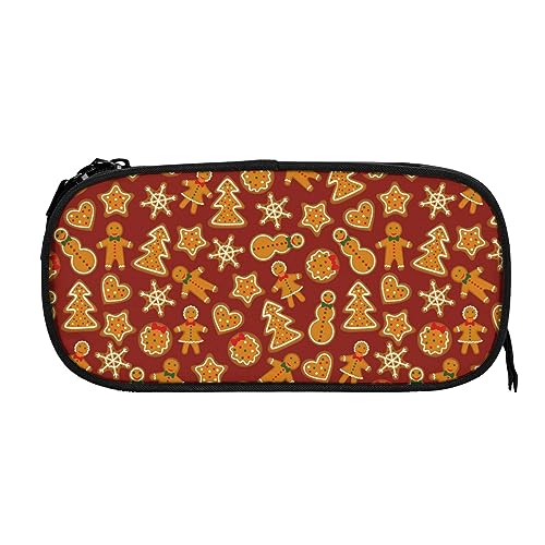 Federmäppchen, Motiv: Weihnachts-Lebkuchen-Schneeflocke auf dunkelrotem Federmäppchen, großes Fassungsvermögen, Stifthalter, Bleistiftbeutel, Box, Organizer, Reißverschluss, Kosmetik-/Make-up-Aufbewa von Melbrakin