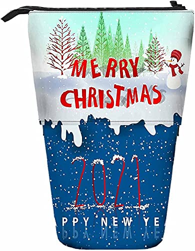 Frohe Weihnachten und ein glückliches neues Jahr, Teleskop-Bleistift-Briefpapieretui, Stifte-Aufbewahrungsbox mit Reißverschluss für Damen, Herren, Jungen, Mädchen, 2021-Feier, Schneemann, Baum, Wint von Melbrakin