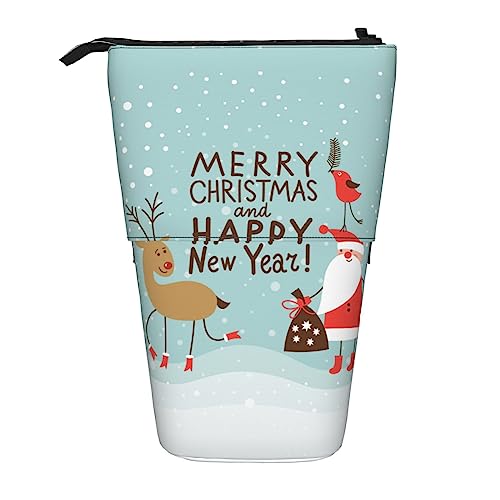Frohe Weihnachten und ein glückliches neues Jahr, Teleskop-Federmäppchen, Stifthalter, Teleskop-Federmäppchen, Tasche, Schreibwaren, für Schule, Büro, Weihnachten2, Einheitsgröße, Taschen-Organizer von Melbrakin